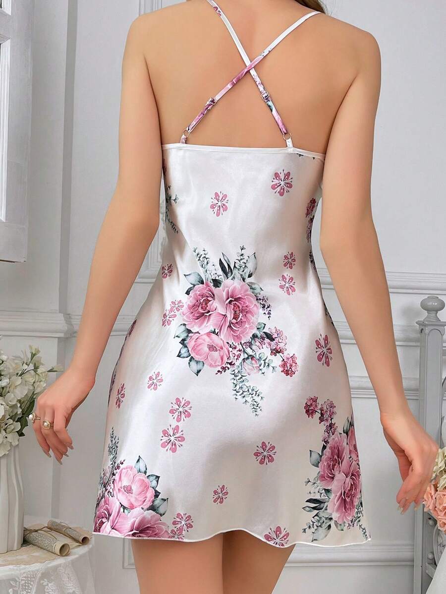 Women's floral print suspender nightdress pajama dress