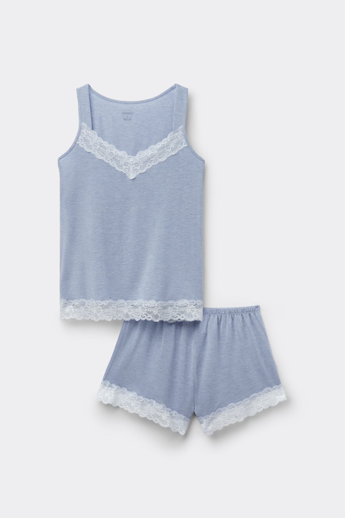 Lace Trim Tank Top Short Pajamas in Modal