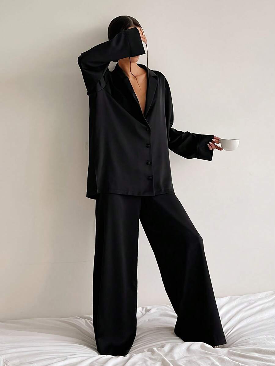 Solid Color Thin Ladies Home Imitation Silk Pajamas Ladies Winter Ice Silk Loose Can Be Worn Outside