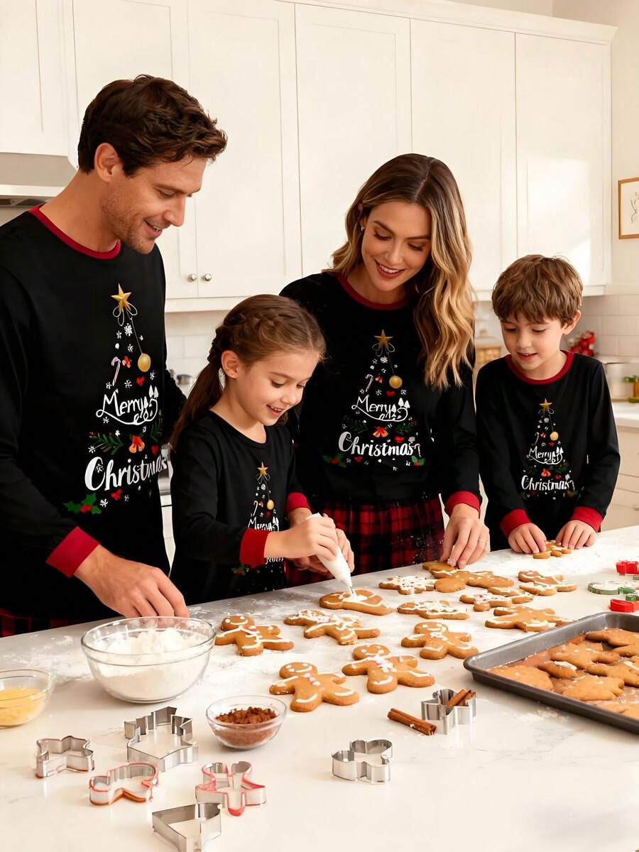 Christmas Pajama Set For Parents And Children - Long-Sleeved Top With Letter And Snowflake Print + Plaid Trousers, Soft Pure Cotton Loungewear, Suitable For A Family Of Four. Homewear Set, Parent-Child Set. Christmas Pajama Set For Parents And Children - Long-Sleeved Top With Letter And Snowflake Print + Plaid Trousers, Soft Pure Cotton Loungewear, Suitable For A Family Of Four. Homewear Set, Parent-Child Set.