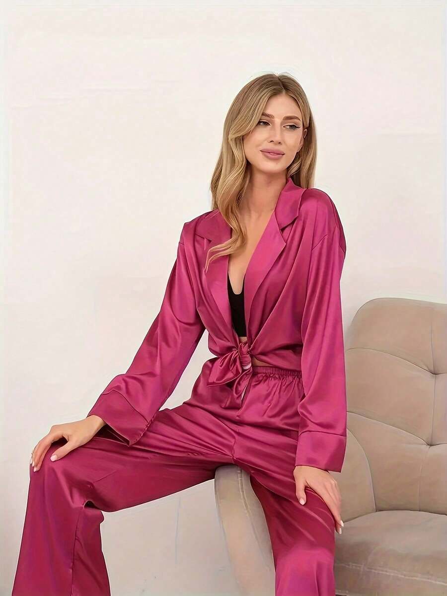 Solid Color Thin Ladies Home Imitation Silk Pajamas Ladies Winter Ice Silk Loose Can Be Worn Outside