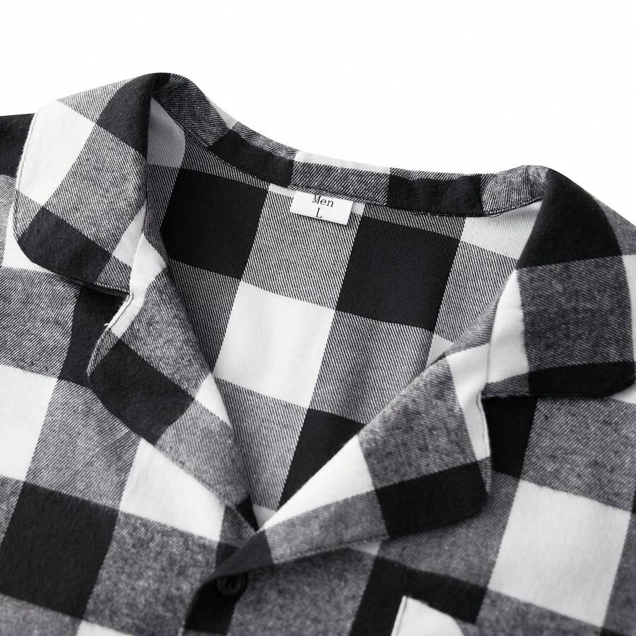 Christmas Family Matching Pjs Casual Long Sleeve Plaid Print Button Down Lounge Set Festival Party Loungewear 2Piece Xmas Oufit Long Sleeve Plaid Shirt Pant Set