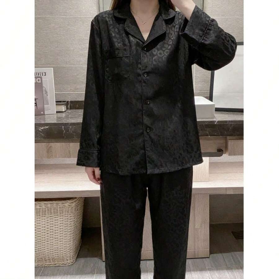 Ins High-End Long-Sleeved Pajamas For Women's Spring And Autumn New Ice Silk Trousers, Summer Silk Loungewear Suit Can Be Worn Outside Leisure, Anti-Static, Breathable, For Sleeping, For Bathing, Elastic, Antibacterial, For Home Use, Warm, Comfortable, Mo