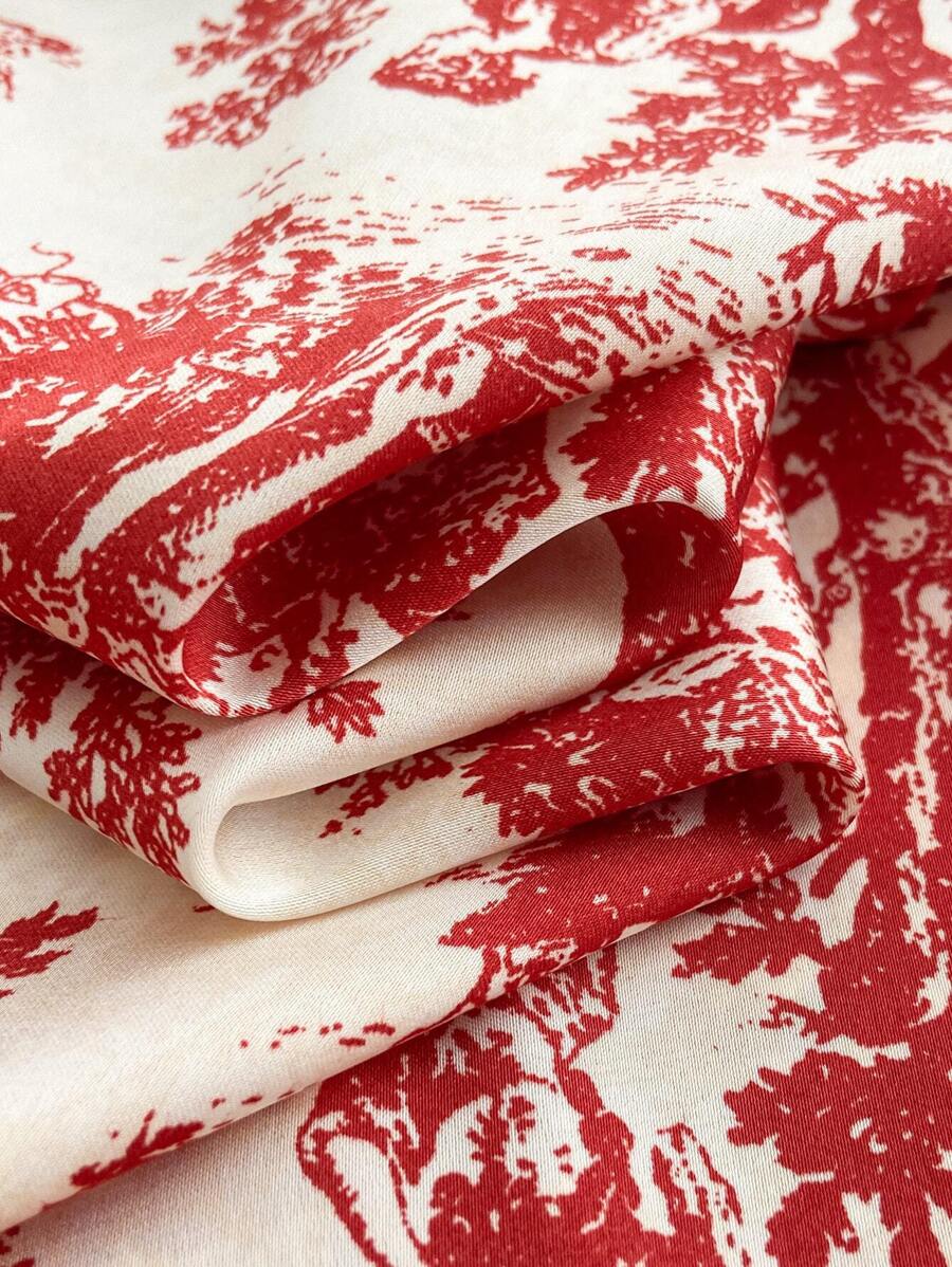 2pcs Women's Ink Printing Ice Silk Pajamas, Simple Turn-Down Collar Long Sleeve Homewear Set, Two Pieces Set 2pcs Women's Ink Printing Ice Silk Pajamas, Simple Turn-Down Collar Long Sleeve Homewear Set, Two Pieces Set