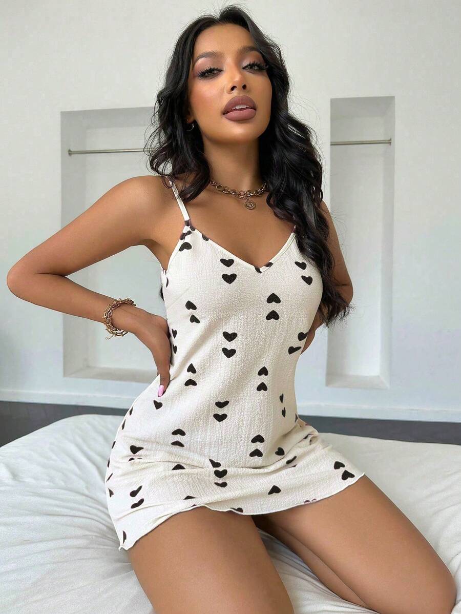 Heart print suspender pajamas